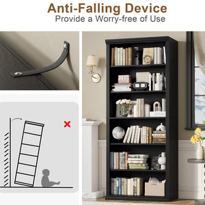 6-Tier Tall Bookcase with Wide Shelves