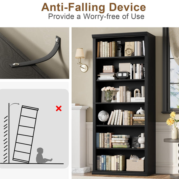 6-Tier Tall Bookcase with Wide Shelves