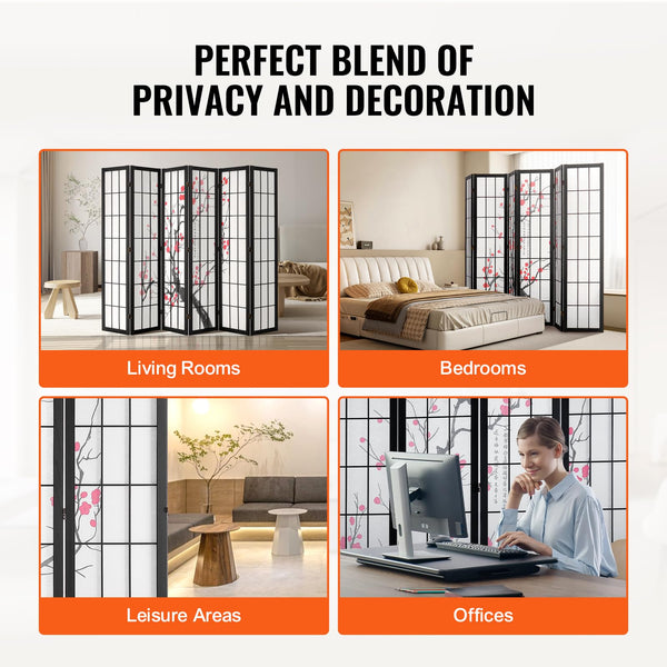 Cherry Blossom Japanese Room Divider Screen – Folding Wood Privacy Panel