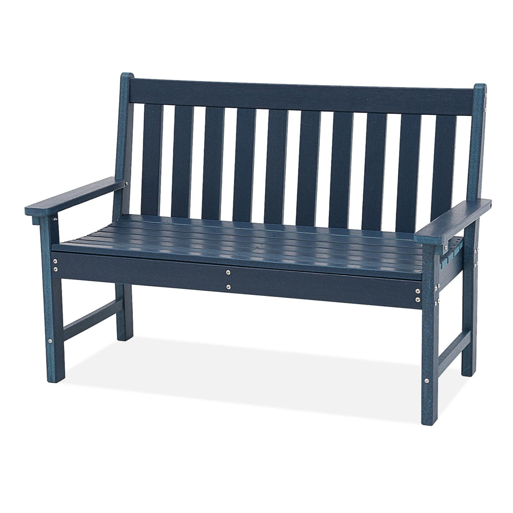 HDPE Outdoor Garden Bench – 2-Person Patio Seat with Faux Wood Grain