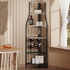 5-Tier Corner Wine Rack with Glass Holder – Floor Standing Wine Storage Shelf