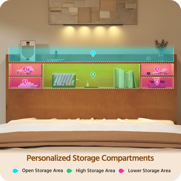 Queen Platform Bed Frame with LED Headboard