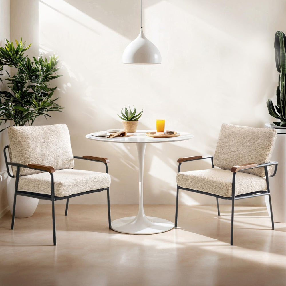 Mid-Century Modern Accent Armchair with Wood Armrests – Linen Upholstered Reading Chair