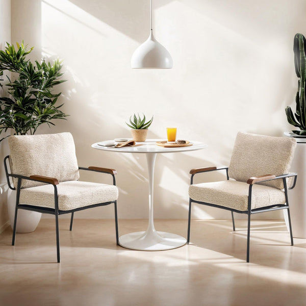 Mid-Century Modern Accent Armchair with Wood Armrests – Linen Upholstered Reading Chair