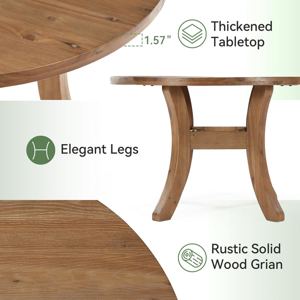 47" Round Solid Wood Dining Table with Curved Legs