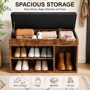 Shoe Storage Bench with Cushion & Lift-Top Hidden Storage