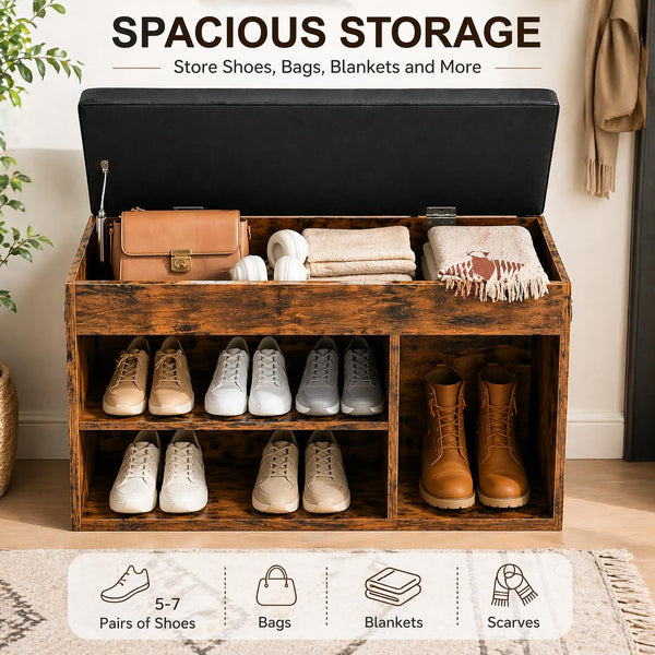 Shoe Storage Bench with Cushion & Lift-Top Hidden Storage