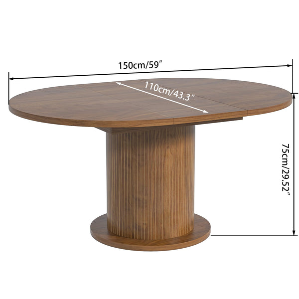 Adjustable Round Dining Table with Wood Strip Base