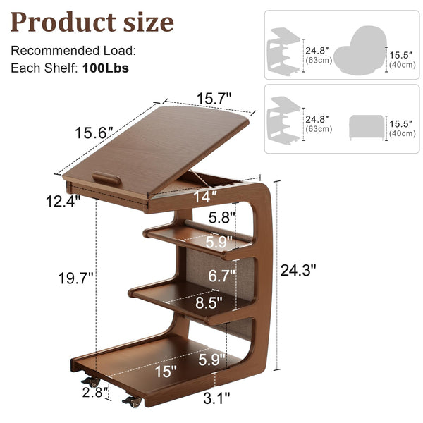 C-Shaped Rolling Side Table with Adjustable Desktop
