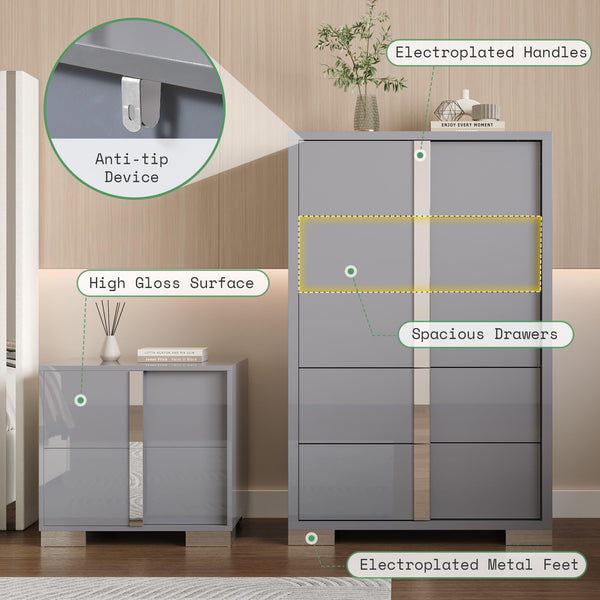 4-Piece Bedroom Dresser Set with High Gloss UV Finish