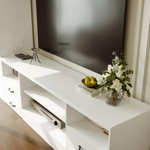 86" Wall Unit Entertainment Center with Bookshelves – White & Grey
