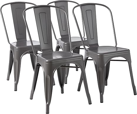 Stackable Metal Dining Chairs Set of 4