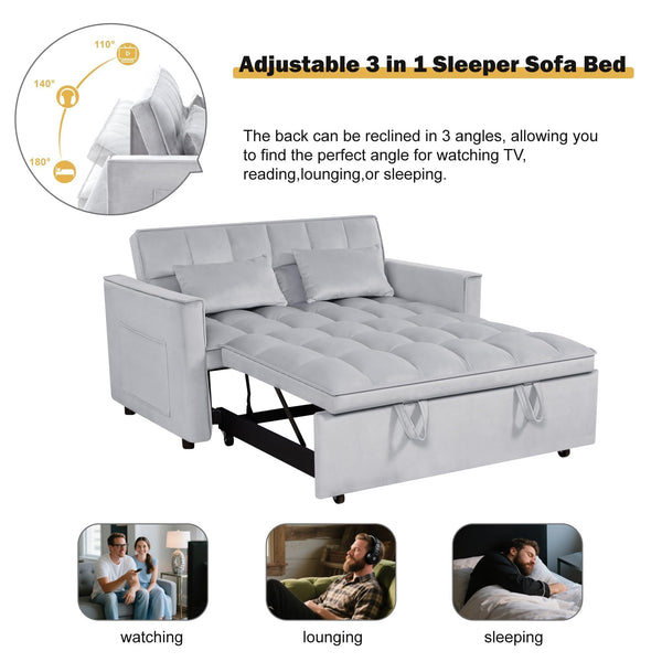 Convertible Sofa Bed with Adjustable Backrest & Side Pockets