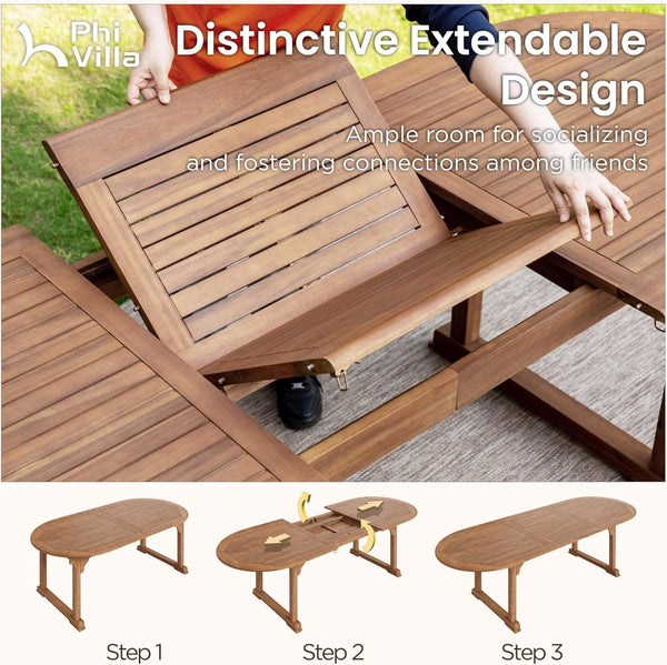9-Piece Acacia Wood Outdoor Dining Set with Extendable Table