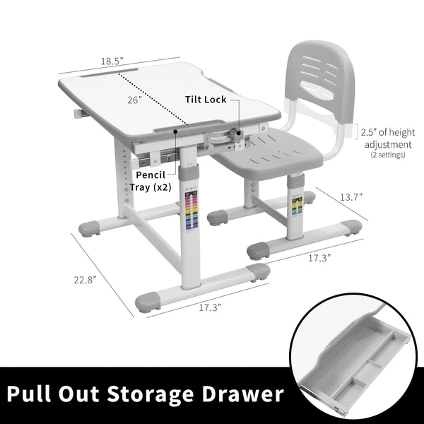 Height Adjustable Kids Desk & Chair Set