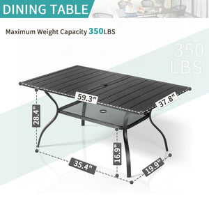 59" Rectangle Metal Outdoor Dining Table with Umbrella Hole