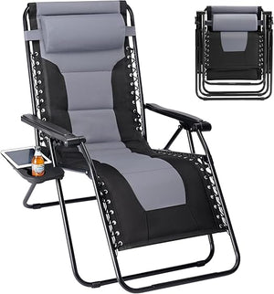 Zero Gravity Outdoor Lounge Chair Set of 2 with Cup Holder & Adjustable Pillow