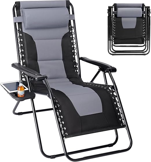 Zero Gravity Outdoor Lounge Chair Set of 2 with Cup Holder & Adjustable Pillow