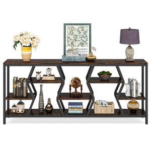 70.9" Industrial Sofa Console Table with 4-Tier Storage Shelves
