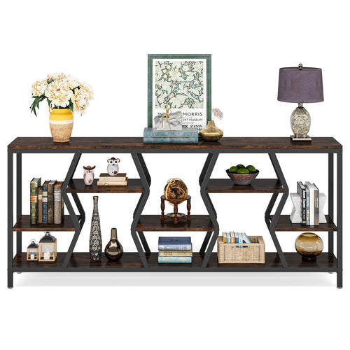 70.9" Industrial Sofa Console Table with 4-Tier Storage Shelves