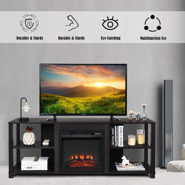 TV Stand with Adjustable Shelves and Fireplace Opening – Fits Up to 65" TVs