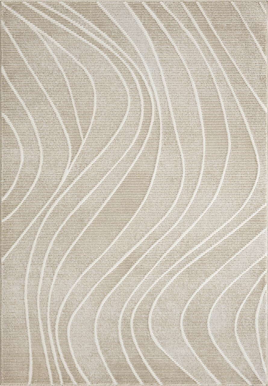 Geometric Wavy Area Rug – Cream