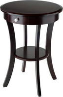 Round Wood Accent Table with Drawer and Shelf
