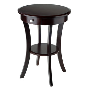 Round Wood Accent Table with Drawer and Shelf