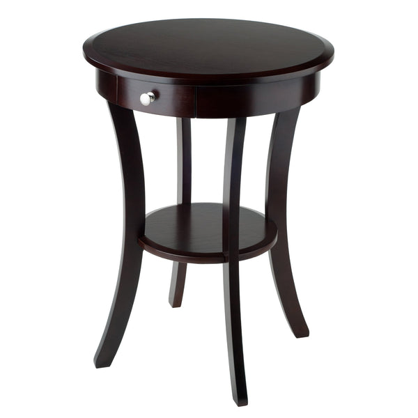 Round Wood Accent Table with Drawer and Shelf