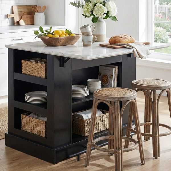 Kitchen Island with Drop Leaf & Power Outlet
