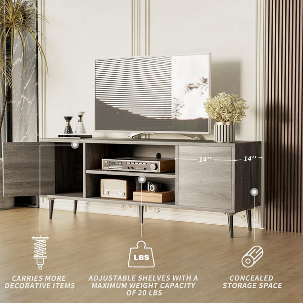 Mid-Century Modern TV Stand with Storage Cabinets