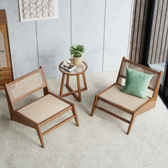 Rattan Accent Lounge Chair – Ash Wood & Rattan Armless Chair