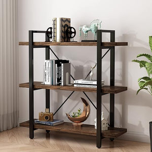Industrial Solid Wood Bookcase with Metal Frame