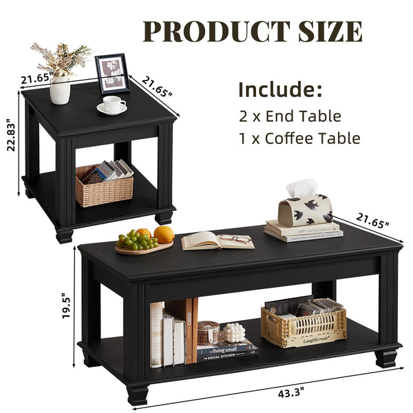 Coffee Table Set of 3 with Open Shelf