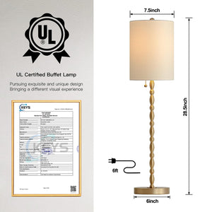 Brass Buffet Table Lamps Set of 2 with Linen Shade – 28.5" Tall