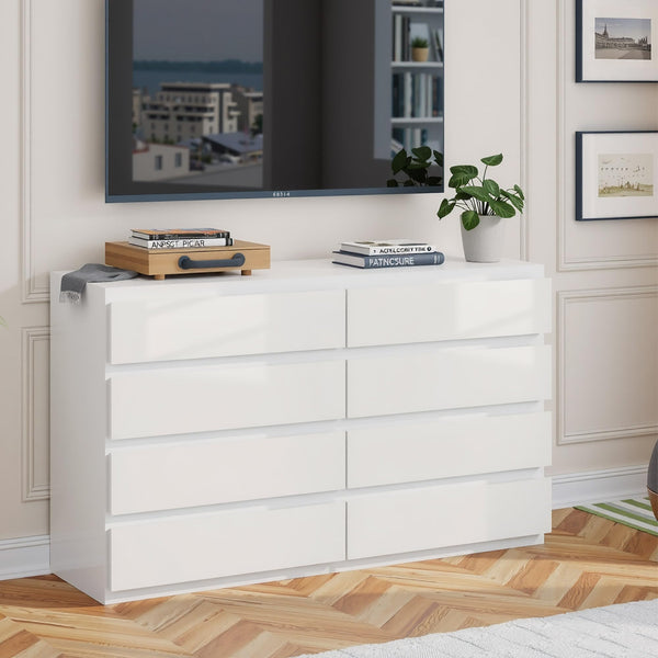 8-Drawer White Wood Dresser with Storage