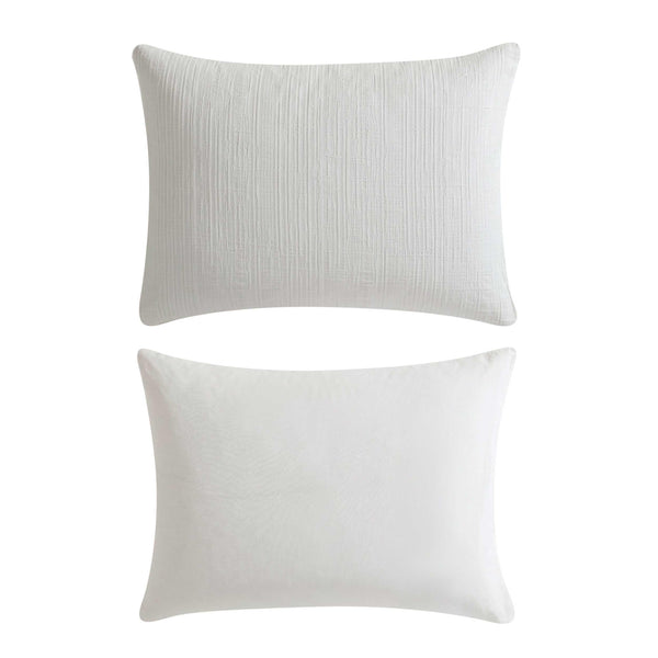 Cotton Comforter Set with Shams – Bark Texture White Grid Pattern