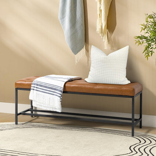 Upholstered Storage Ottoman Bench with Metal Legs – Camel