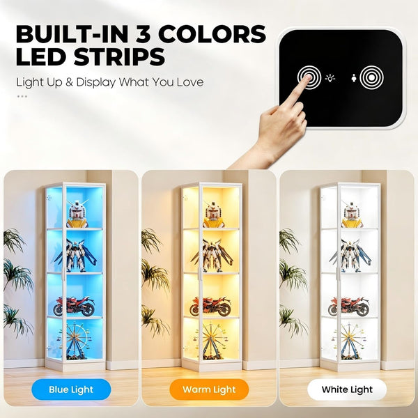 4-Tier Corner Display Cabinet with LED Lighting & Motion Sensor