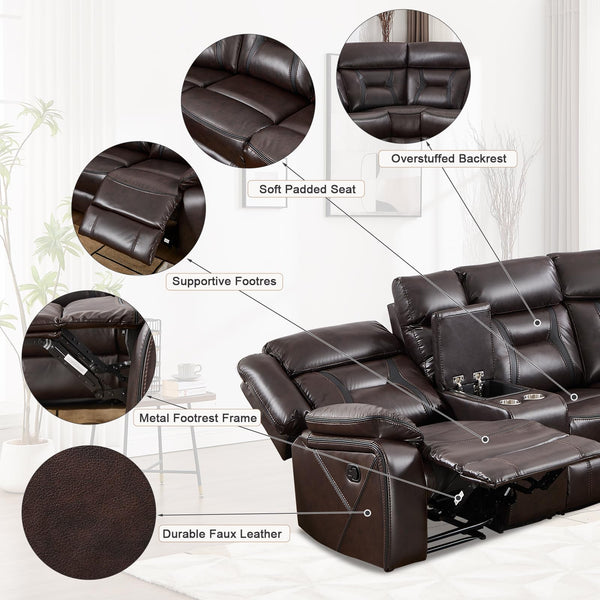 L-Shaped Faux Leather Reclining Sectional Sofa with Console & Storage