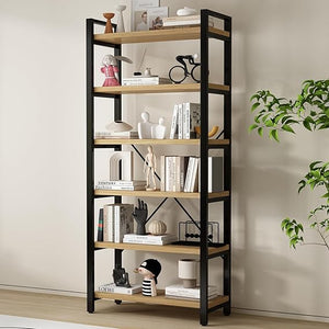 Industrial Wood & Metal Bookshelf – Multi-Tier Etagere Bookcase