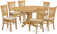 7-Piece Oval Dining Table Set with Butterfly Leaf & 6 Upholstered Chairs
