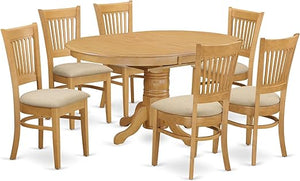 7-Piece Oval Dining Table Set with Butterfly Leaf & 6 Upholstered Chairs