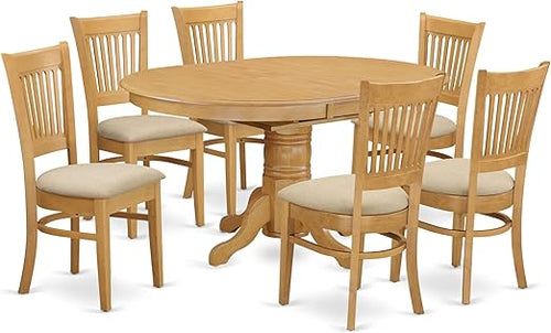 7-Piece Oval Dining Table Set with Butterfly Leaf & 6 Upholstered Chairs