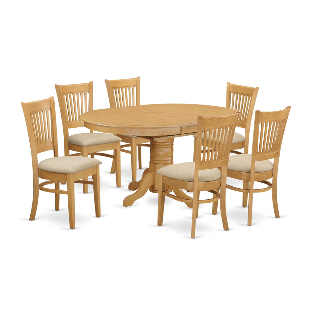 7-Piece Oval Dining Table Set with Butterfly Leaf & 6 Upholstered Chairs