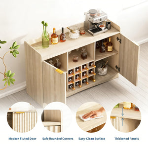 47" Fluted Wine Bar Cabinet with Glass Holder & Wine Rack
