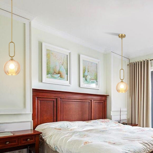 Amber Globe Pendant Light with Brushed Brass Rods