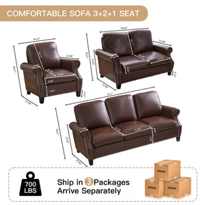 3-Piece PU Leather Sofa Set with Nailhead Trim