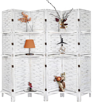6-Panel Wood Room Divider with Shelves – 71" Tall Folding Privacy Screen