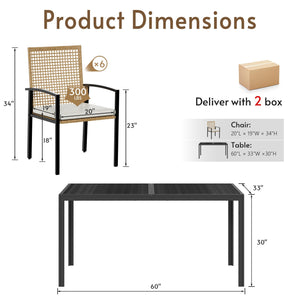 7-Piece Outdoor Patio Dining Set for 6 with Wicker Chairs & Cushions